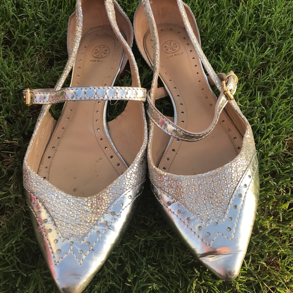 Silver Tory Burch Strappy Flats